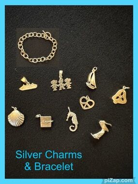 🩶SS 925 - Silver Charm Bracelet W/ -9-Whimsy Charms